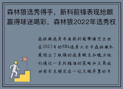 森林狼选秀得手，新科前锋表现抢眼赢得球迷喝彩，森林狼2022年选秀权