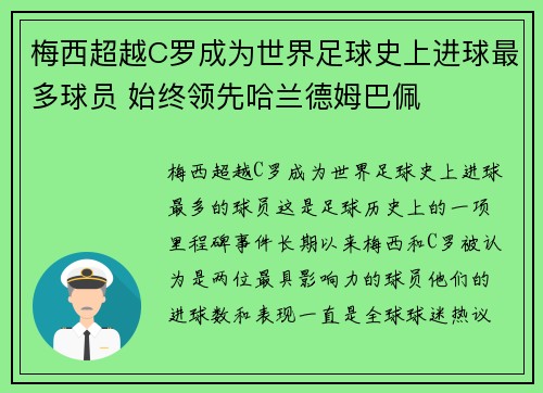 梅西超越C罗成为世界足球史上进球最多球员 始终领先哈兰德姆巴佩